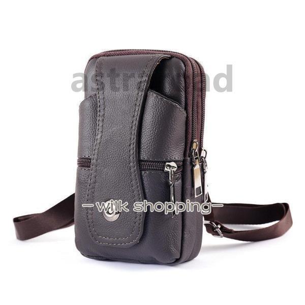 スマホバック ベルトポーチ メンズ 本革 牛革 ショルダー付 ミニショルダーバッグ 3way スマホ収納 スマホ入れ コンパクト 耐摩 長持ち 登山 - 画像 (2)